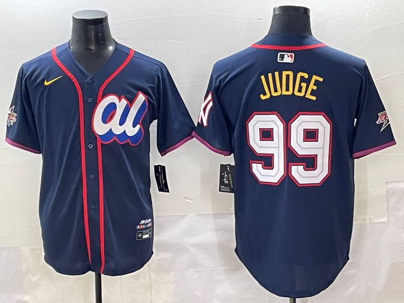 Men 2025 New York Yankees #99 Judge Blue All star Blank Blue Nike MLB Jersey style 2